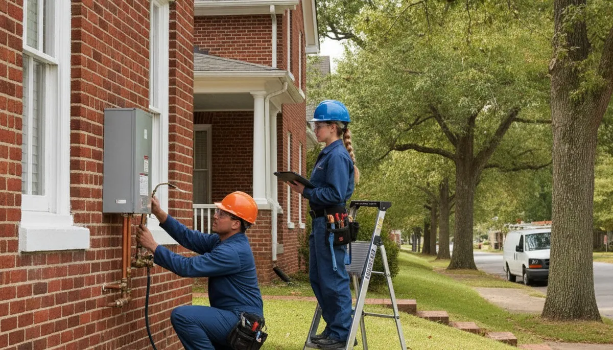 Charlotte, NC plumbing repair technician servicing a residential pipe leak