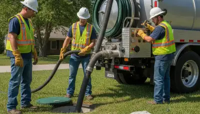 Septic pumping service truck in Charlotte, NC for residential plumbing repair and maintenance