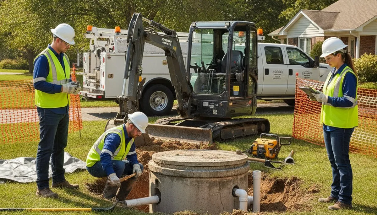 Charlotte, NC plumber repairing a septic system for a residential home service call