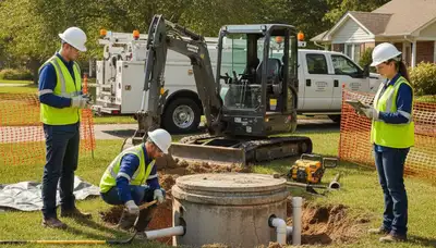 Charlotte, NC plumber repairing a septic system for a residential home service call