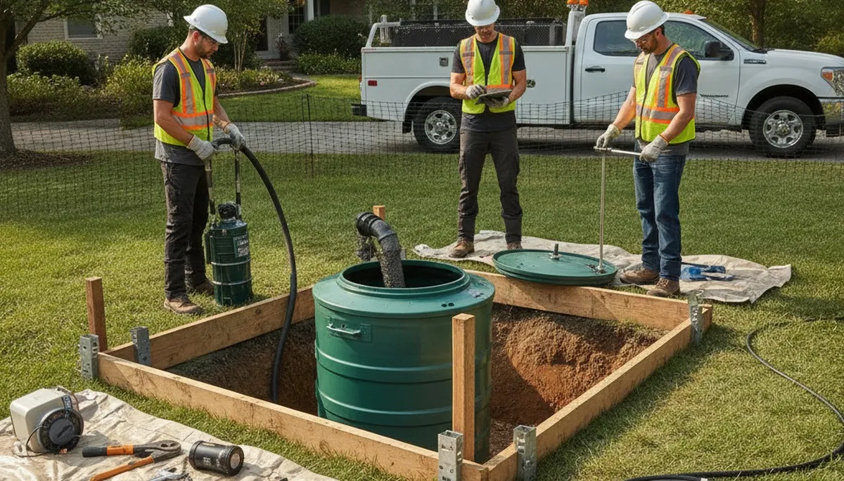 Charlotte, NC plumbers repairing septic system for a home, providing fast septic repair service
