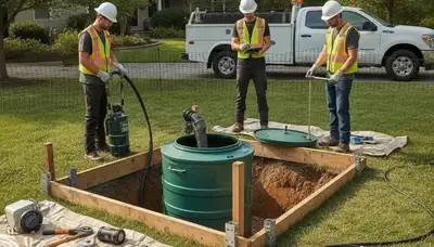Charlotte, NC plumbers repairing septic system for a home, providing fast septic repair service