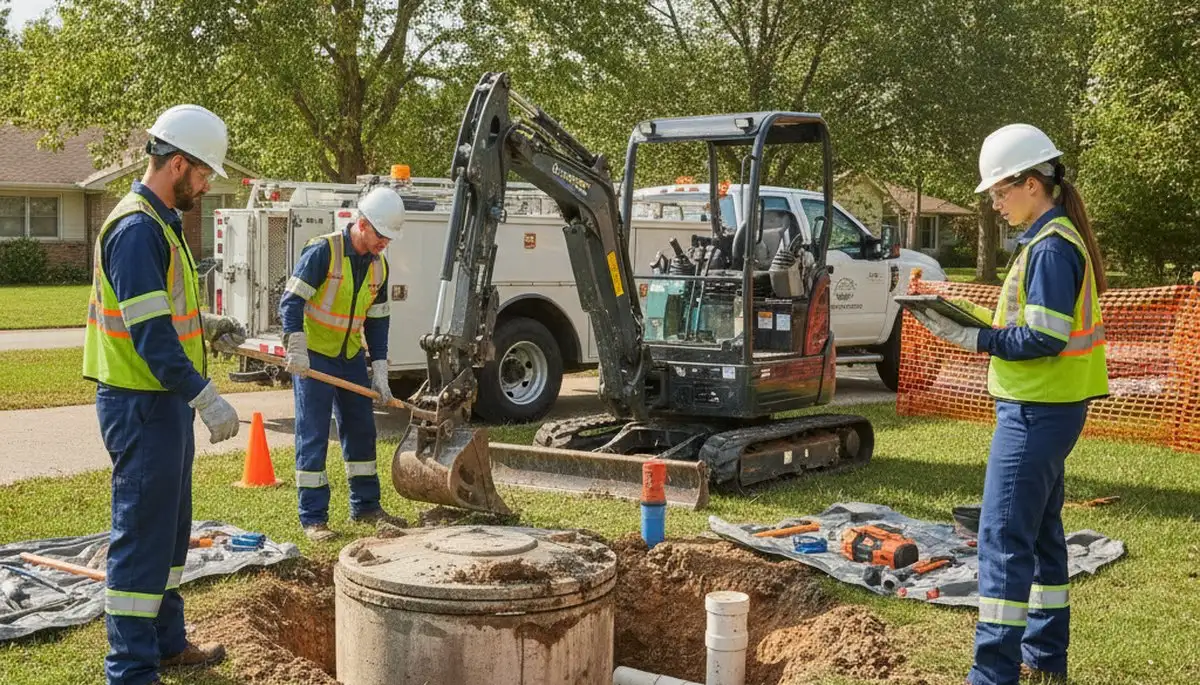 Charlotte, NC plumber inspecting septic repair for a home with drainage issues