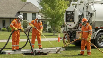 Charlotte, NC plumber cleaning a septic tank for home sewer maintenance and overflow prevention