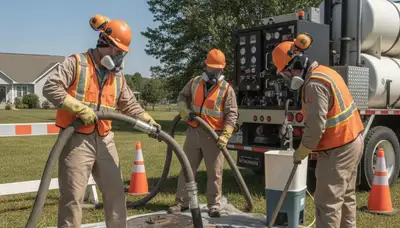 Charlotte, NC plumber cleaning a septic tank for homes to prevent backups and odors