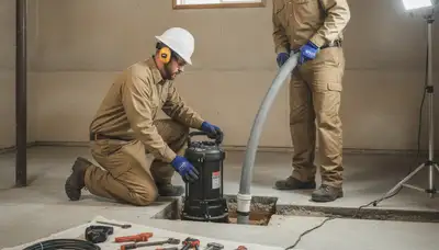 Sump pump installation by Charlotte, NC plumbers for home water protection during heavy rain