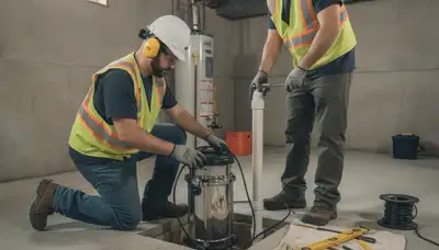 Charlotte, NC plumber installing sump pump for home flood protection and water drainage